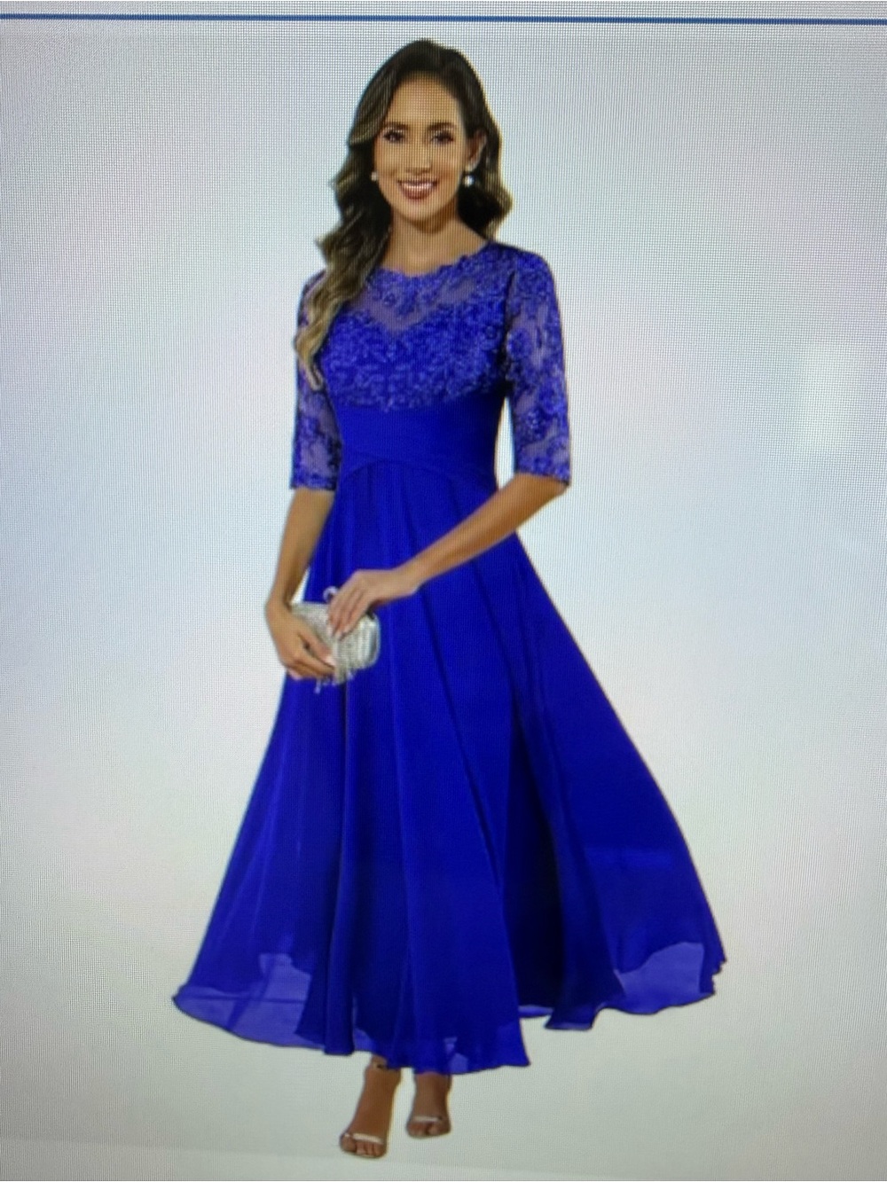 Royal Blue chiffon tea length mother of the bride/bridesmaid Dress